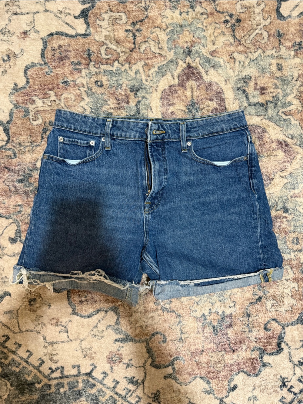 Classic Women's High-Rise Denim Cutoff Shorts in Dark Blue